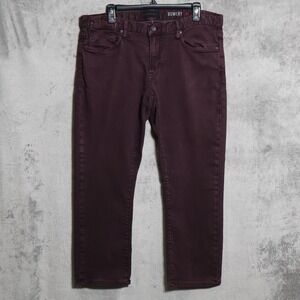 John Varvatos Jeans Mens 35x27.5 Burgundy Red Bowery Slim Straight Stretch Faded